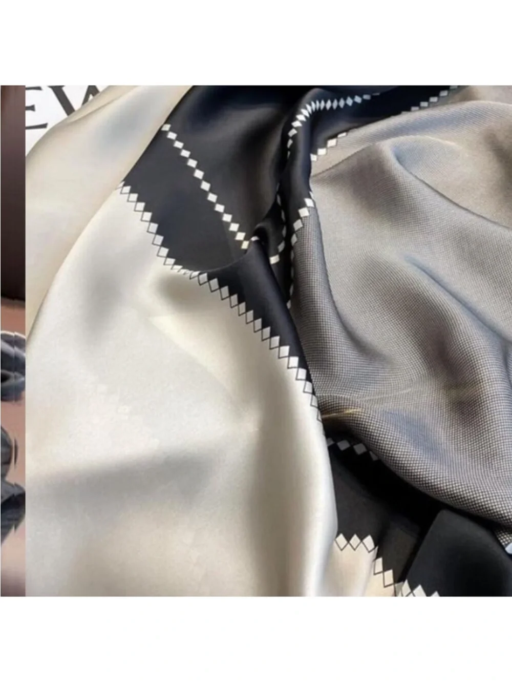 Elegant Silky Black & White Scarf Shawl Lightweight Floral Satin Scarf Trendy